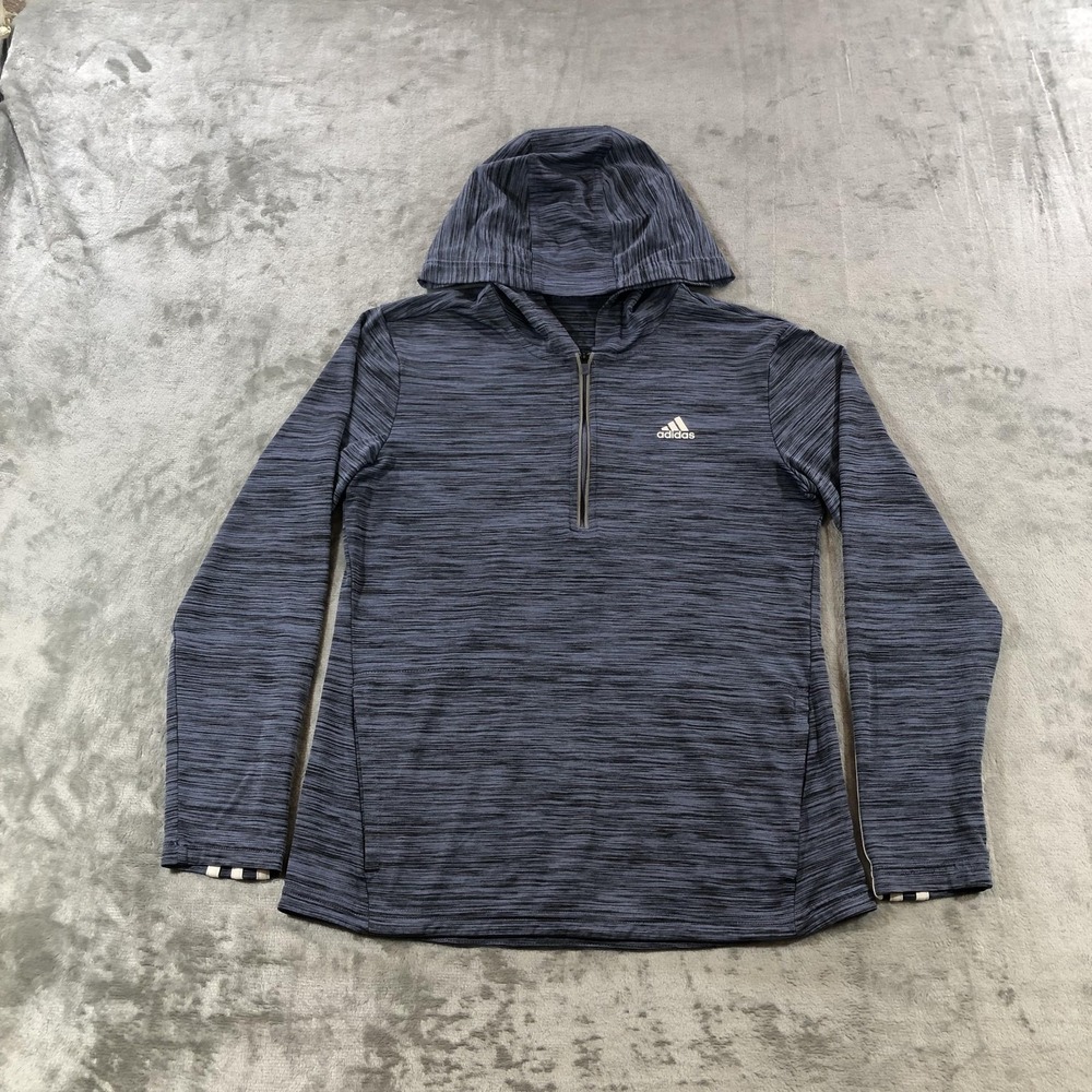 Adidas Hoodie Womens Small Blue 3-Stripes 1/4 Zip Lightweight Pullover CZ7637